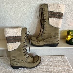 UGG Shoreline Olive/Tan Nubuck Lace Up Leather Boots w/ Shearling Lining Sz 6